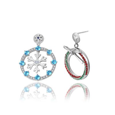 China Wholesale TRENDY Christmas Drop Stud Snowflake and Garland Earrings 18k S925 Gold Plated Sterling Silver Earrings Christmas Gift Colorful for sale