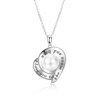 China Romantic Original Design Women's Sterling Silver Necklace 18k White Gold Plated Heart S925 Pearl Necklace I Love You To The Moon And Back for sale