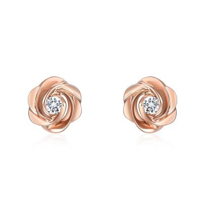 China Vintage Fashion Hot Sales New Design Jewelry 14K Solid Gold Diamond Earrings Flower Shaped Jewelry Platinum Stud Earrings For Women for sale