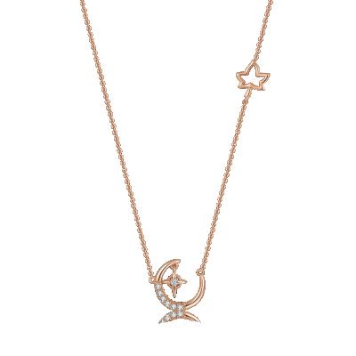 China CLASSIC Fashion Jewelry Moon Star Pendant Natural Diamond Necklace 18K 14K Soild Gold Necklace for sale