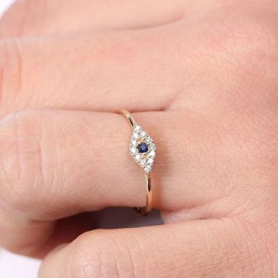 China Diamond and Sapphire Evil Eye Ring CLASSIC Minimalist Jewelry Diamond Ring 14K Gold For Women for sale