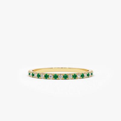 China Soild 14kt Rose Gold Genuine Ring 14K CLASSIC Emerald and Diamond Handmade Wedding Fine Jewelry Alternating Eternity Ring Engagement for sale