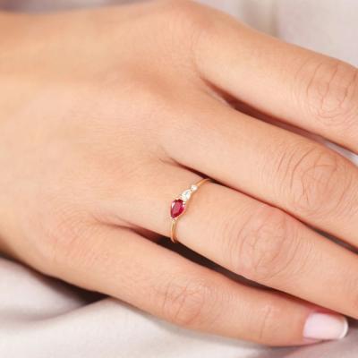 China CLASSIC Solid 14K Yellow Gold Pear Shape Ruby Gemstone Round Diamond Ring Wholesale Gold Jewelry Factory for sale