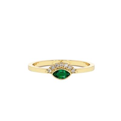 China CLASSIC Solid Emerald Ring Women Natural Gemstone Thin Ring Fashion 14k Yellow Gold for sale