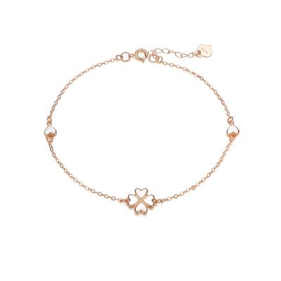 China 2021Jewelry TRENDY Solid Gold Lucky Four Leaf Clover Shell Bracelet 18K Fashion White Pearl Bracelet for Women Jewelry for sale