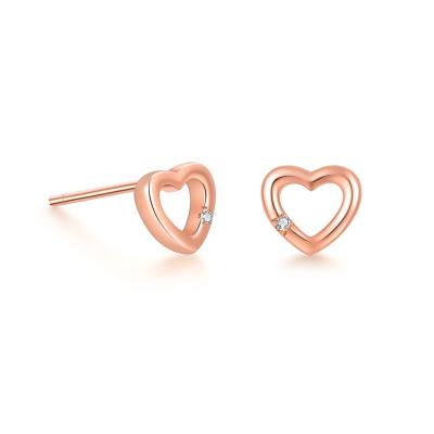 China Hot Sale Fashion Jewelry 14k 18k Solid Gold Heart 18K Gold Stud Earrings Solid Gold Diamond Stud Earrings For Women for sale