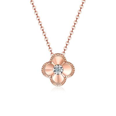 China CLASSIC 18K 14K Soild Gold Four Leaf Clover Pendant With Real Diamond Real Rose Gold Agate Necklace Women Gift Wholesale for sale