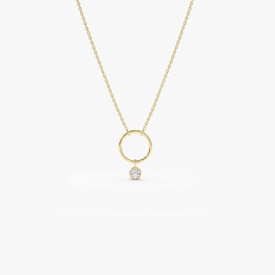 China CLASSIC Classic14K 18K Circle Necklace With Bezel Set Diamond 18K Soild Gold Diamond Necklace For Women for sale