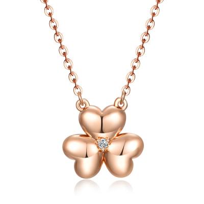 China Fashion Girls Three Clover Necklace 18K Solid Gold Jewelry Simple Diamond 18k Gold Necklace Jewelry Wholesale Shiny Real for sale