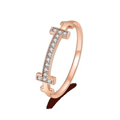 China FASHIONABLE Unique Design Tasty Solid 18K Rose Gold Diamond Ladies Ring With Letter I Shaped Gold Plated Micro Anniversary Setting Gifts for sale