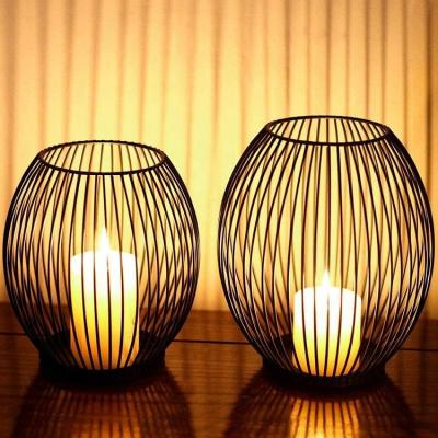 China Rustic Decorative Vintage Candle Holder Set of 2 Matte Black Oval Candle Holders for Indoor Outdoor, Events, Parties, Christmas Day Gift for sale