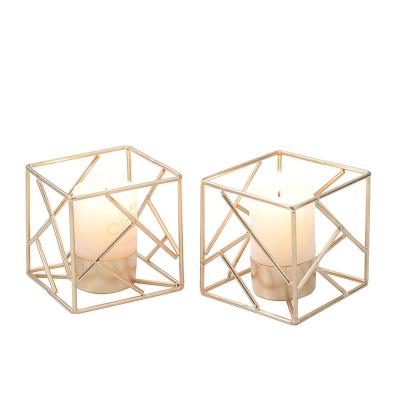 China Fashionable Chinese Decorative Candle Holder Metal Hollow Out Gold Nordic Candle Holder Tealight Lantern Wholesale Minimalist Candlestick for sale