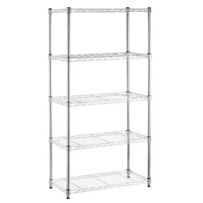 China Durable 5-Tier Metal Wire Shelf Storage Rack Shelf Unit Perfect Organizer Workable For Kitchen Garage Office Organization Chromed for sale