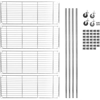 China Sustainable 4-Shelf Storage Wire Shelving Unit With Wheels Metal Shelf Organizer Heavy Duty Wire Rack Kitchen Microwave Cart Chromed for sale