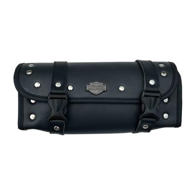 China Fasion Motorcycle Universal Kit Leather Black round Vintage bag Motorcycle racing saddle bag storage kit for sale