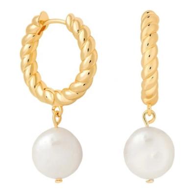 China Cute/Fashion/925 Elegant/Trendy Silver Rope Chunky 14k Gold Silvery 14k Gold Chunky Circle Pearl Drop Dangle Earrings for sale