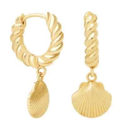 China Cute/Fashion/2020 Solid Gold Elegant/Trendy Chunky Earrings Fashion Jewelry 14K With Shell Charms Drop Earrings For Women for sale