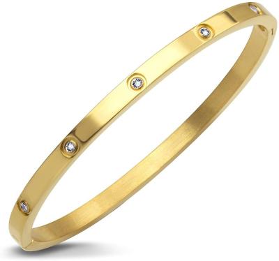 China Nickel Free Women's Bling Zircon And Hinge Clasp Stainless Steel Bracelets Bangle 18K Gold Plated for sale