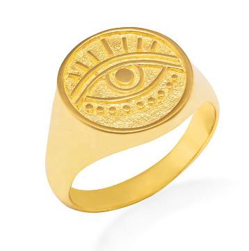 China Environmental Friendly Handmade Custom Logo 925 Evil Eye Ring 18k Silver Gold Plated Chunky Rings For Men for sale