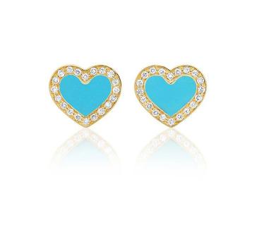 China Fashion Lead Free Nickel Free Zircon 925 Silver Gold Plated Enamel Turquoise Heart Stud Earrrings For Girls for sale