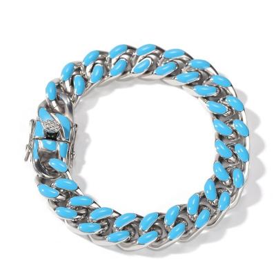 China Nickel Free Gold Stainless Steel Chunky Cuban Link Chain Colorful Enamel Bangle Women Bracelets for sale