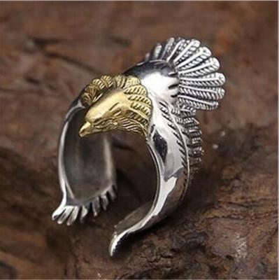 China Custom Mens Punk Rock Jewelry 925 Sterling Silver Full Eagle Finger Rings For Wedding for sale