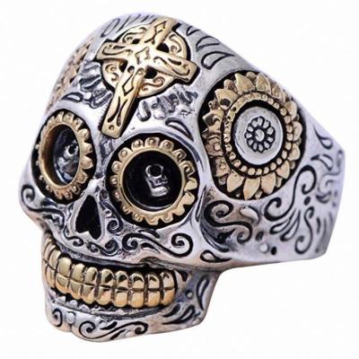 China Punk 925 Sterling Silver Zircon Stackable Adjustable Skull Rings For Men Hip Hop for sale