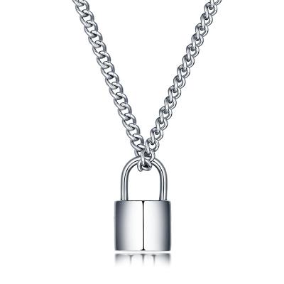 China Custom Hiphop Stainless Steel Chain Lock Pendant Necklace Cuban Link Chain for sale