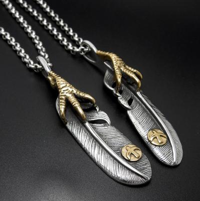 China Stainless Steel Classic Mens Hiphop Pop Eagle Yellow Feathers Jewelry Pendant Necklace for sale