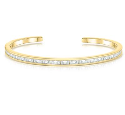 China Wholesale Hiphop CZ Crystal Fine Jewelry 925 Silver Cuff Bracelet, 14K Gold Plated Bangle Bracelets for sale