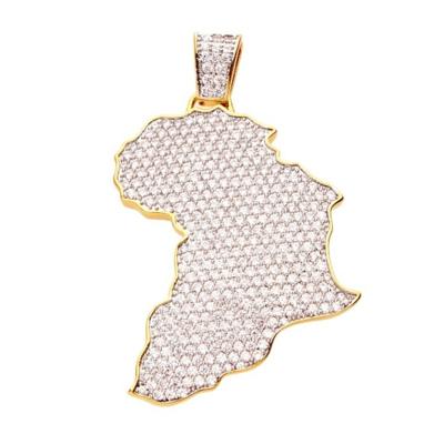 China Custom Customized Brass/925 Sterling Silver Micro Pave Africa Map CZ Created Diamond Men's Jewelry 18k Gold Iced Out Map Pendant for sale