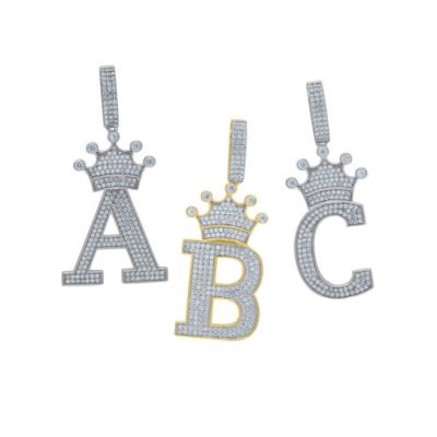 China Hiphop Hip Hop Bling Iced Out King Letter Diamond Necklace Initial Crown Pendant for sale