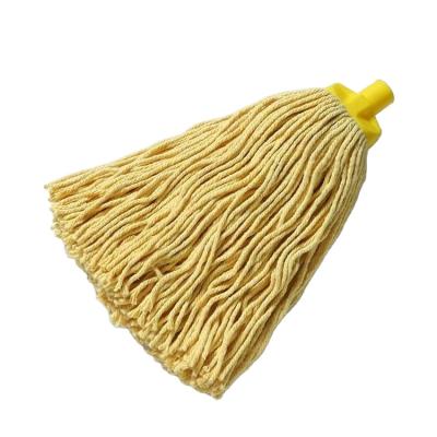 China Sustainable Custom Detachable Floor Wet Yellow Cotton Mop Cleaning Head And Handle For Hotel Hospital for sale