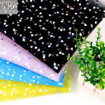 China Stretch Nanyee Textile Lightweight Iridescent Heart Bonded Embellished Tulle Fabric for sale