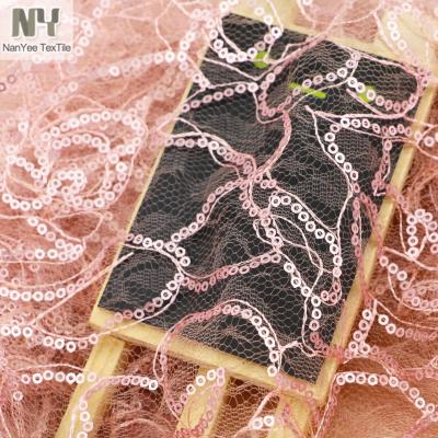 China Stretch Nanyee Textile Sold By The Meter Sequin Lace Fabric Embroidery for sale