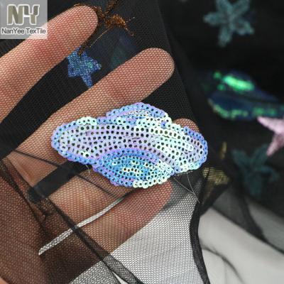 China Nanyee Best Selling Breathable Textile Embroidered Cosmic Sequin Mesh Fabric for sale