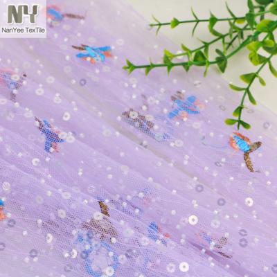 China Nanyee Breathable Craft Heavy Duty Purple Beaded Lace Fabric For Sun Protection for sale