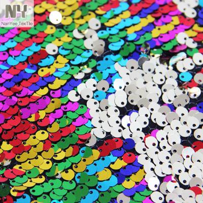 China Nanyee Textile Fluorescent Space Dyed Rainbow Gold 6mm Sequin Embroidery Fabric for sale