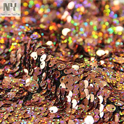 China Nanyee Textile Reversilble 6mm Fluorescent Hologram Rose Gold Sequin Fabric for sale