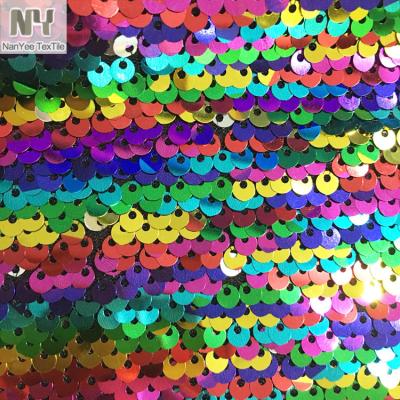 China Nanyee Fluorescent Textile Polyester Full Color Fish Scale Sequin Embroidery Fabric For Garment for sale