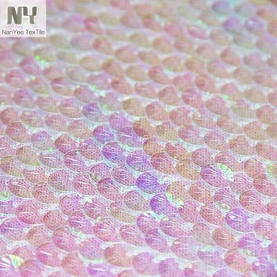 China New Style 7mm Shell Sequin Fabric Pink Fluorescent Textile from Nanyee for sale