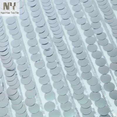 China Breathable Mesh Ground Plain Silver Big Dot Metal Sequin Fabric by Nanyee for sale