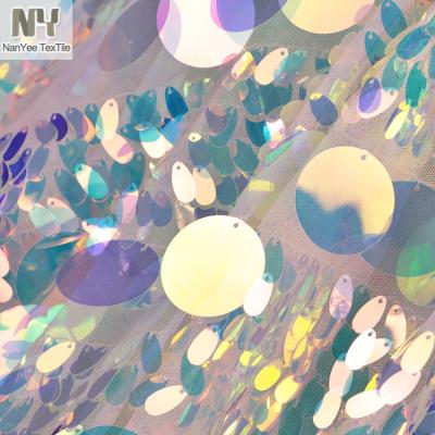 China Nanyee Textile 40mm Extra Large Shrink-Resistant Round Iridescent Bling Bling Sequin Fabric for sale