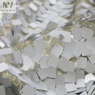 China Wholesale Fluorescent Matte Silver Square Sequin Fabric from Nanyee Textile for sale