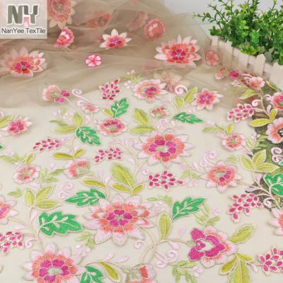 China Nanyee Breathable Textile Multi Colors Setting Flower Embroidery Tulle Lace Fabric for sale