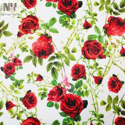 China Nanyee Textile Polyester Stretch Red Fluorescent Satin Rose Print Fabric for sale