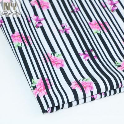 China Nanyee Shrink-Resistant Textile Pure Polyester Stripe Flower Print Fabric for sale