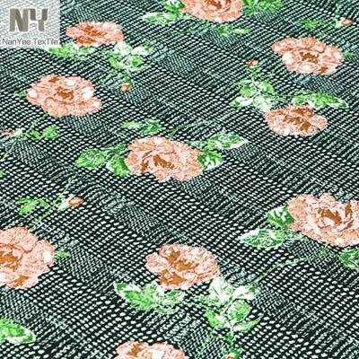 China Nanyee Fluorescent Textile CC Style Tweed Style Polyester Rose Flower Jacquard Fabric for sale