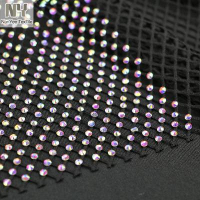 China Luxury Flatback Nanyee Textile AB Stretch Foiled Rhinestone Mesh Fabric for sale