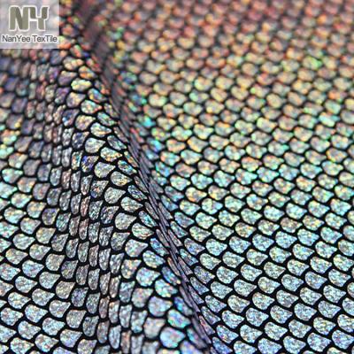 China Wholesale Nanyee Fluorescent Textile Shell Pattern Mermaid Silver Foil Fabric For Swimwear for sale